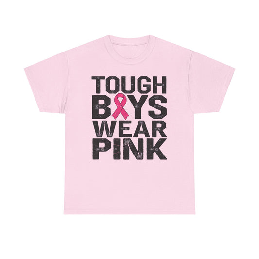 Tough Boys Wear Funny Pink Men T-Shirt, Breast Cancer Awareness, Breast Cancer Gift Pink Ribbon Shirt, Cancer Support Tee