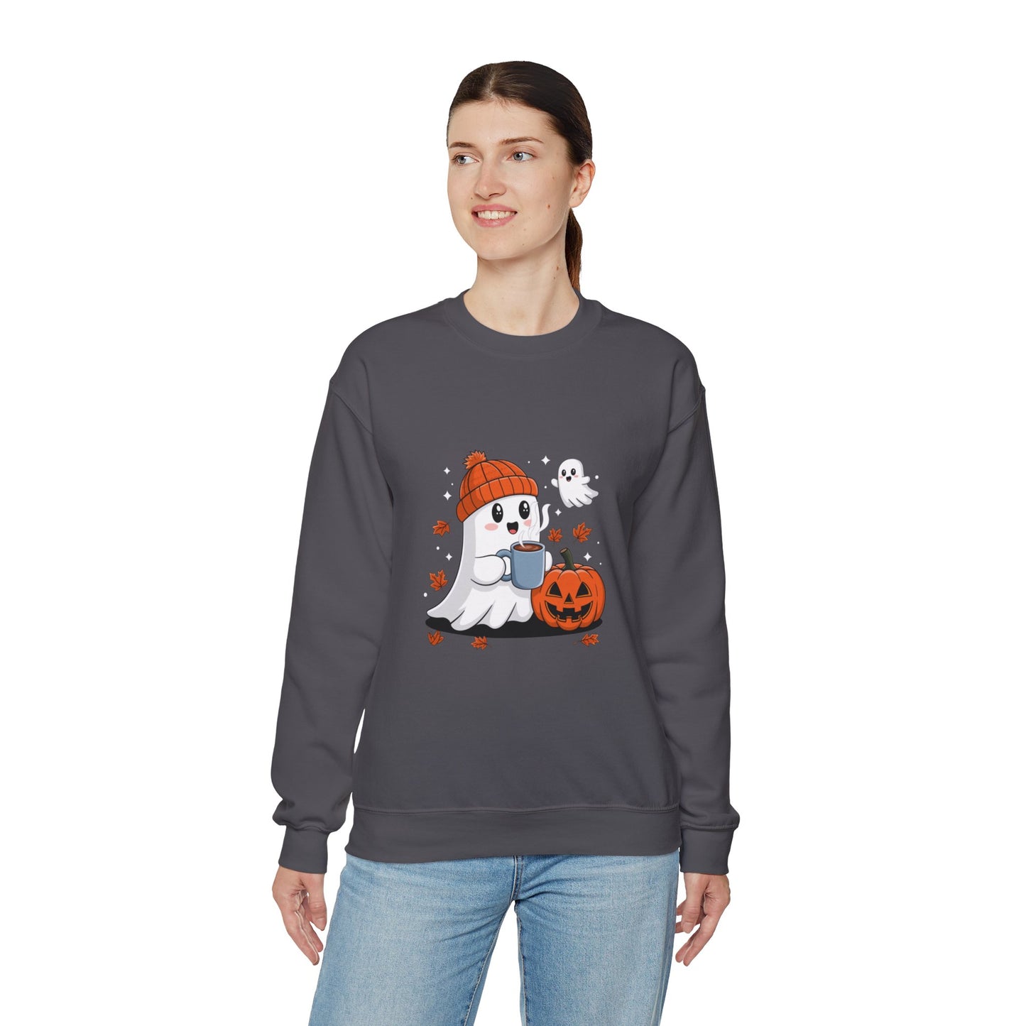 Cute Ghost Drinking Coffee Halloween Ghost Ice Coffee Sweatshirts