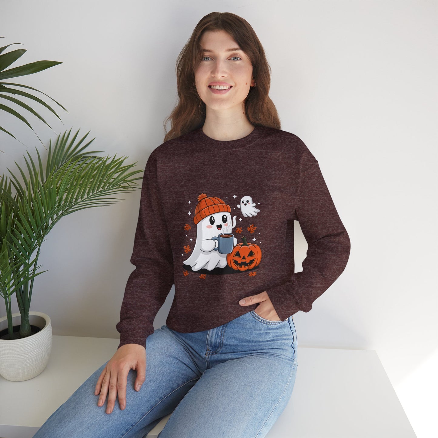 Cute Ghost Drinking Coffee Halloween Ghost Ice Coffee Sweatshirts