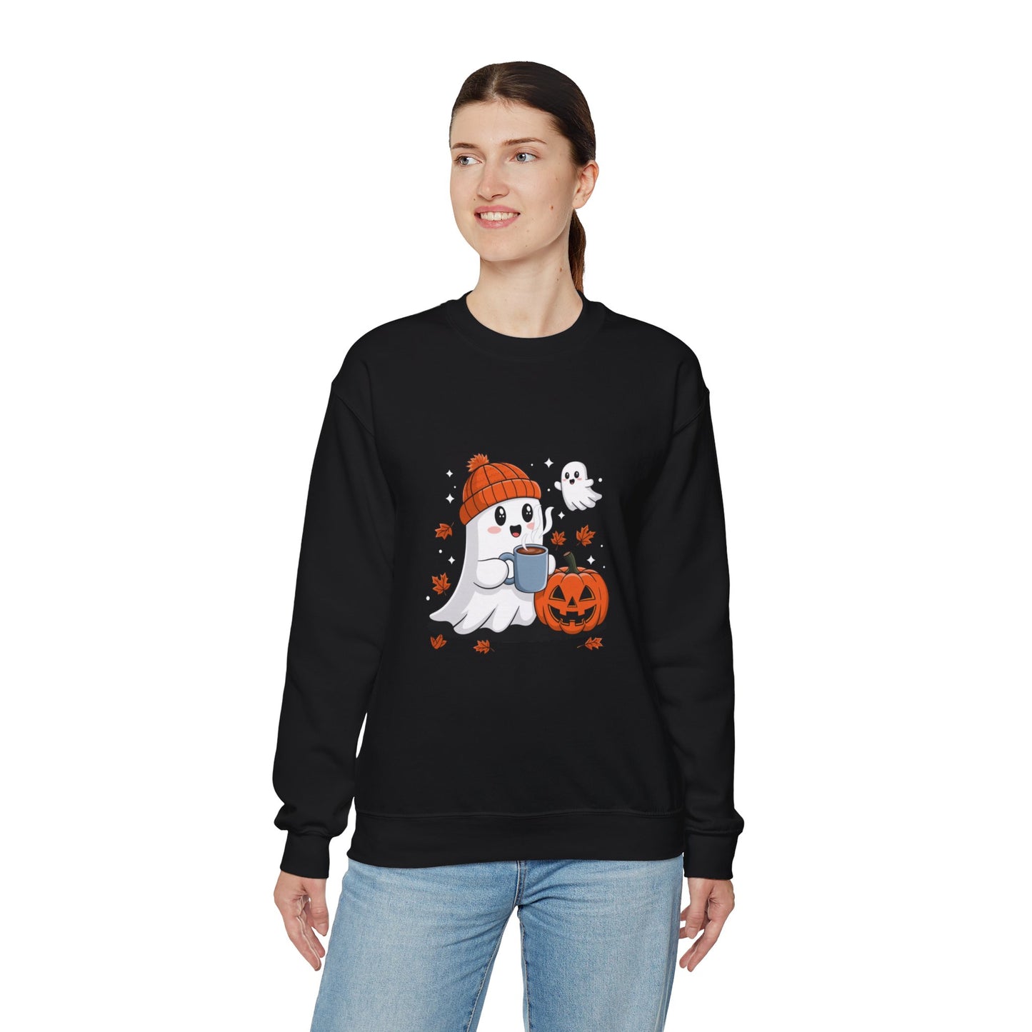 Cute Ghost Drinking Coffee Halloween Ghost Ice Coffee Sweatshirts