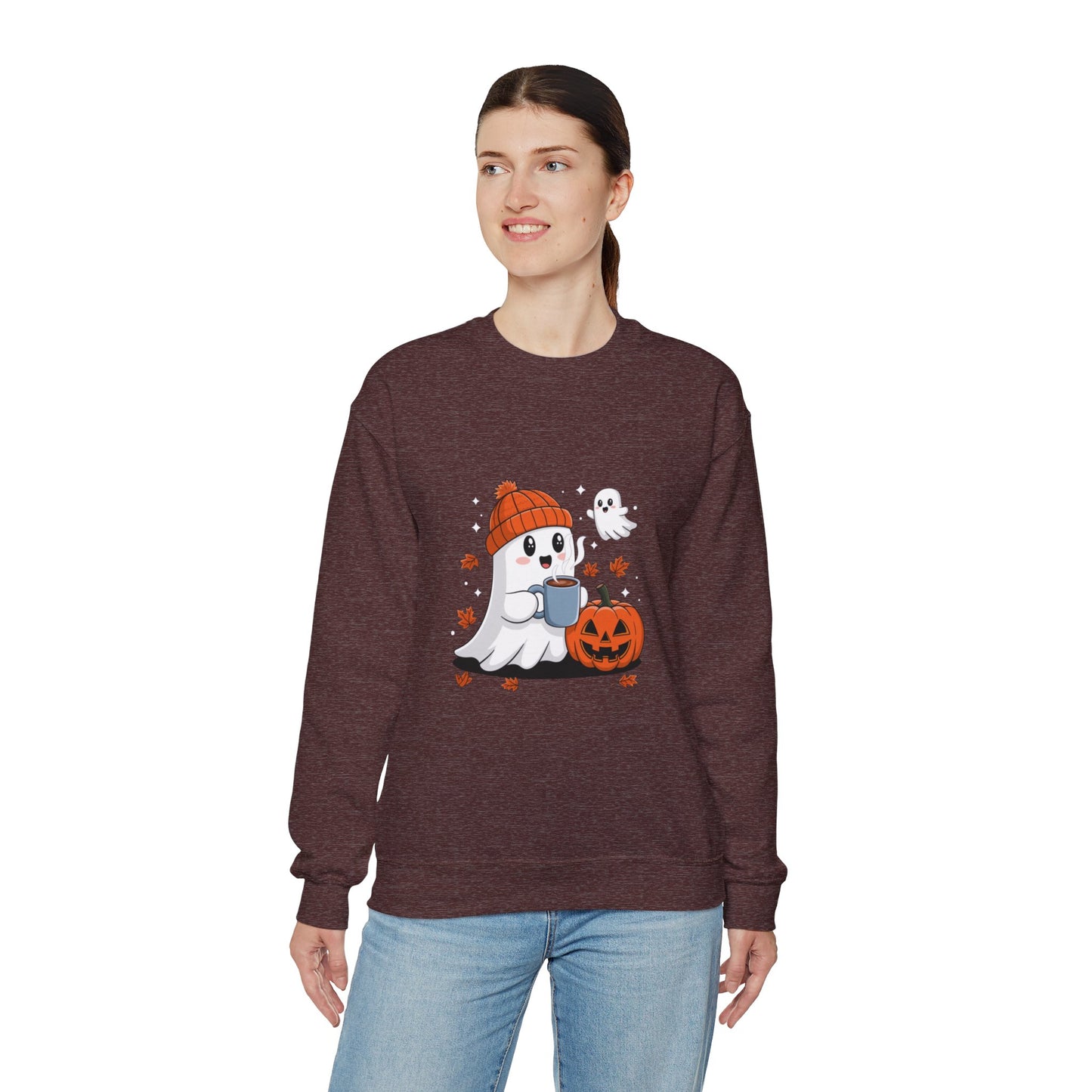 Cute Ghost Drinking Coffee Halloween Ghost Ice Coffee Sweatshirts