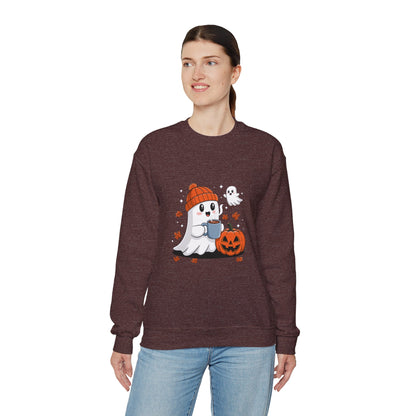 Cute Ghost Drinking Coffee Halloween Ghost Ice Coffee Sweatshirts