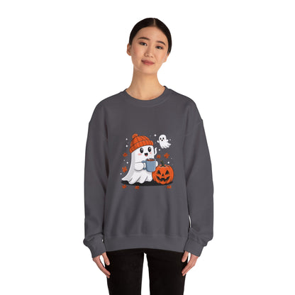 Cute Ghost Drinking Coffee Halloween Ghost Ice Coffee Sweatshirts