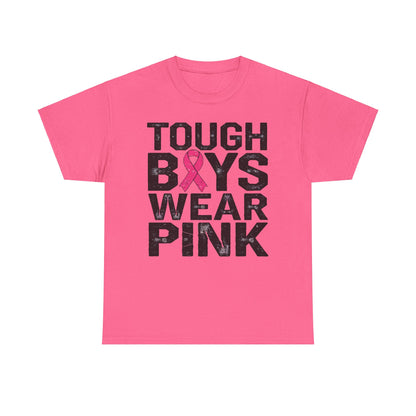 Tough Boys Wear Funny Pink Men T-Shirt, Breast Cancer Awareness, Breast Cancer Gift Pink Ribbon Shirt, Cancer Support Tee