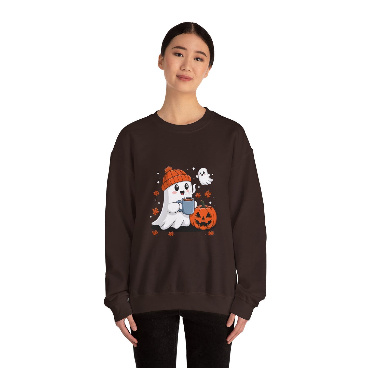 Cute Ghost Drinking Coffee Halloween Ghost Ice Coffee Sweatshirts