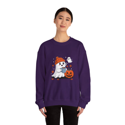 Cute Ghost Drinking Coffee Halloween Ghost Ice Coffee Sweatshirts