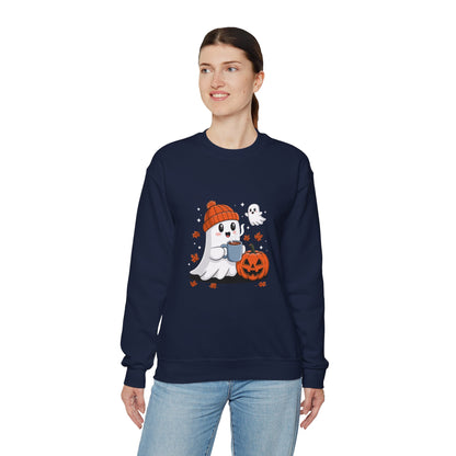 Cute Ghost Drinking Coffee Halloween Ghost Ice Coffee Sweatshirts