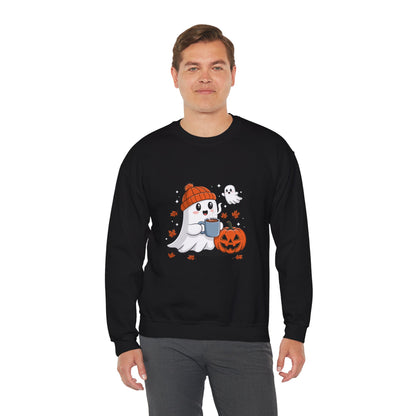 Cute Ghost Drinking Coffee Halloween Ghost Ice Coffee Sweatshirts